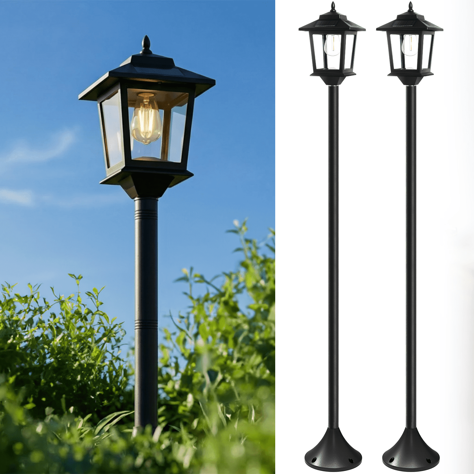 2‑Pack 63‑Inch Solar Powered Outdoor Pole Lights, Decorative Landscape ...