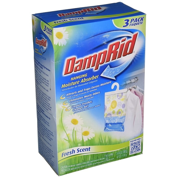 DampRid FG83K Hanging Moisture Absorber Fresh Scent (1 Box / 3 bags, 14 oz each)