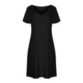 thumbnail image 4 of SMihono Robe d'Été pour Femmes Grande Taille Mode Femmes Décontractée Col en V Couleur Unie Ample Élastique Manches Courtes Robe Jupe, 4 of 5