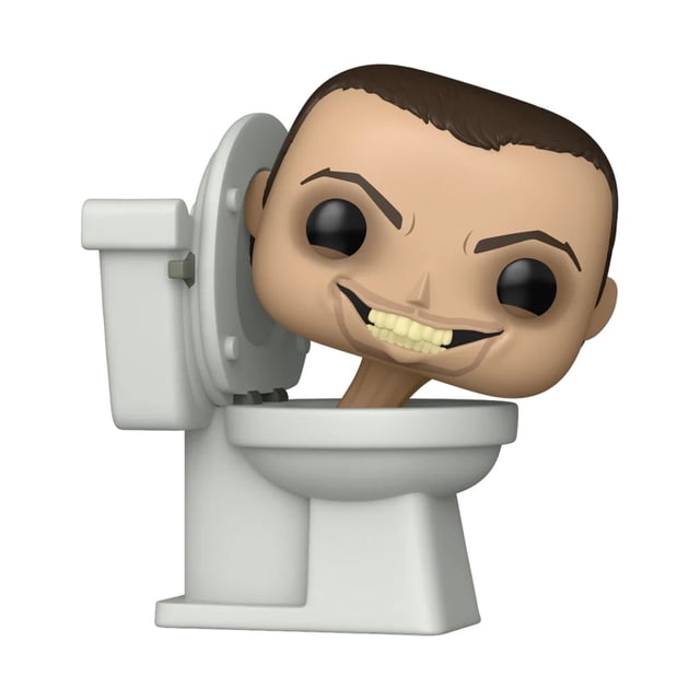 Funko Pop! Animation : Skibidi Toilet - Figurine en Vinyle Skibidi Toilet Mettant en Vedette une Toilette Blanche avec Couvercle Ouvert et une Grosse Tête Stylisée aux Cheveux Brun Foncé et un Grand Sourire Dentelé Émergeant du Bol, Fabriquée en Vinyle et Se Tenant Debout d'Environ 3,7 Pouces (9,4 cm) de Haut, Convient aux 3 Ans et Plus et de Collection comme Figurine à Tête Oscillante.