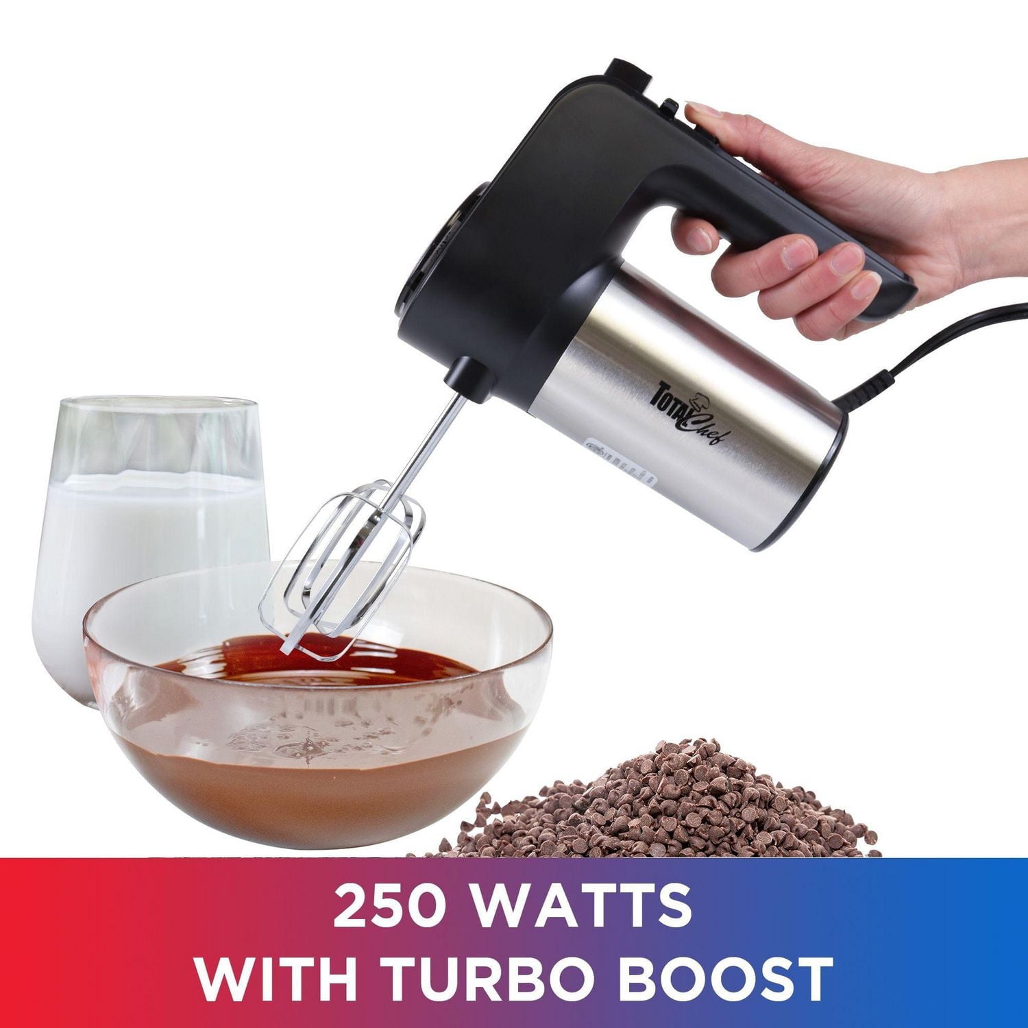 Total Chef 250 Watts 6-Speed Hand Mixer with Turbo Boost, Efficient Mixing for Baking & Cooking