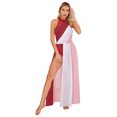 thumbnail image 2 of ranrann Robe de Danse Lyrique pour Femmes Col Halter Ourlet Froncé Robe Maxi Fluide à Blocs de Couleur pour Performance Bordeaux L, 2 of 7