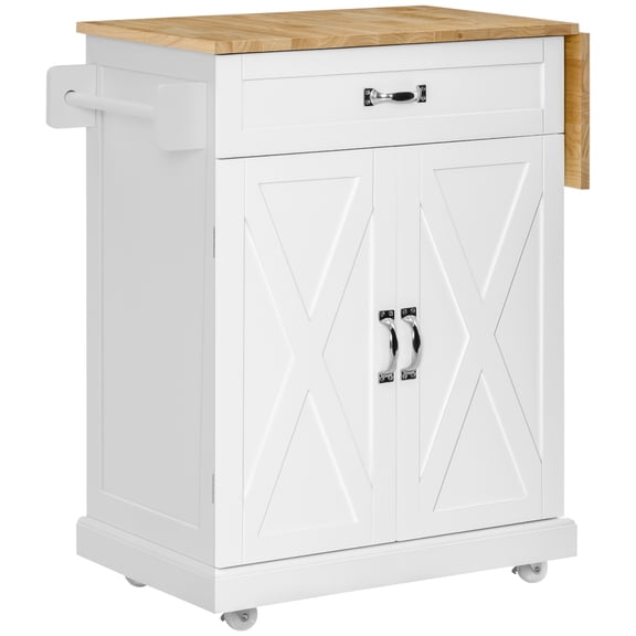HOMCOM Îlot de Cuisine Pliable avec Tiroir de Rangement, Chariot Utilitaire Roulant