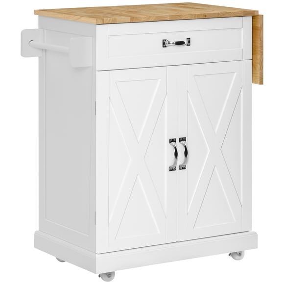 HOMCOM Foldable Kitchen Island with Storage Drawer, Rolling Utility Cart
