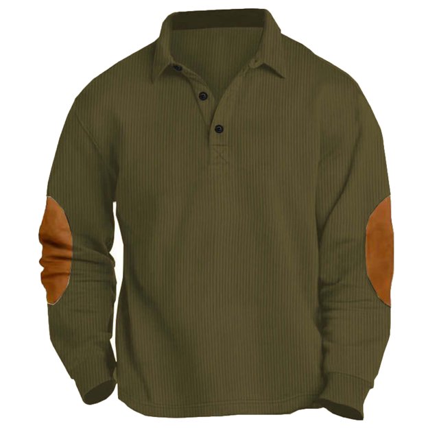 RXIRUCGD Blouse Décontractée Mode pour Hommes Sports de Plein Air Couleur Unie Manches Longues Col Rabattu, Vert Armée, Taille : TG
