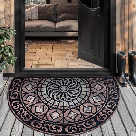 PALIFEUR Half Round Mandala Door Mat, 24x35" Non-Slip Ultra Soft Welcome Mat Highly Absorbent Rug Bath Mat Durable Washable Carpet for Bathroom, Kitchen, Entrance, Home Decor