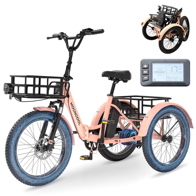 MOONCOOL TK1 Folding Electric Tricycle, 750W Motor 48V Foldable Ebike Electric Trike for Adults, 20" Fat Tire 3 Wheel Electric Bicycle with Front & Rear Baskets