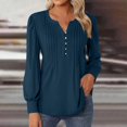 thumbnail image 2 of FAIWAD Women's V Neck Long Sleeve Tunic Tops Pleated Layered Button Down Slim Pullover Tops, 2 of 5