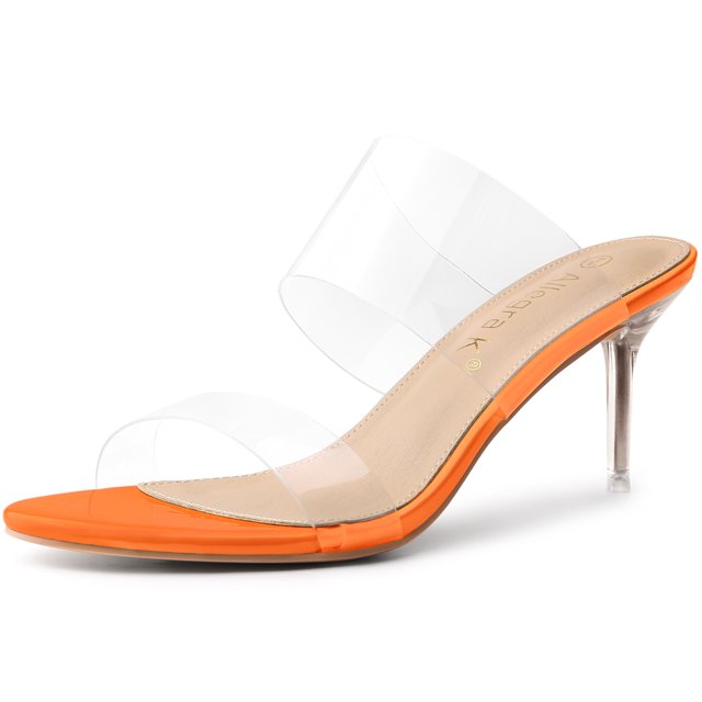 BLISSFUL STEP Sandales à Talons Aiguilles Transparentes pour Femmes à Bout Ouvert à Enfiler Orange 9