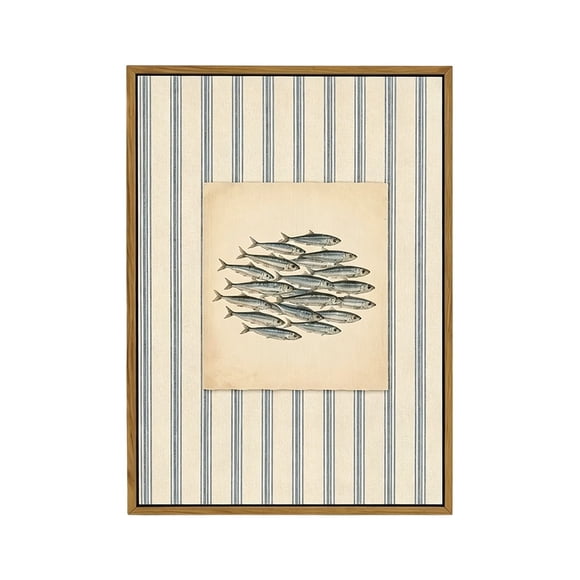 Ornement Mural Suspendu Brun Motif de Poisson Côtier Imprimé pour Salon Fond Bleu Minimaliste