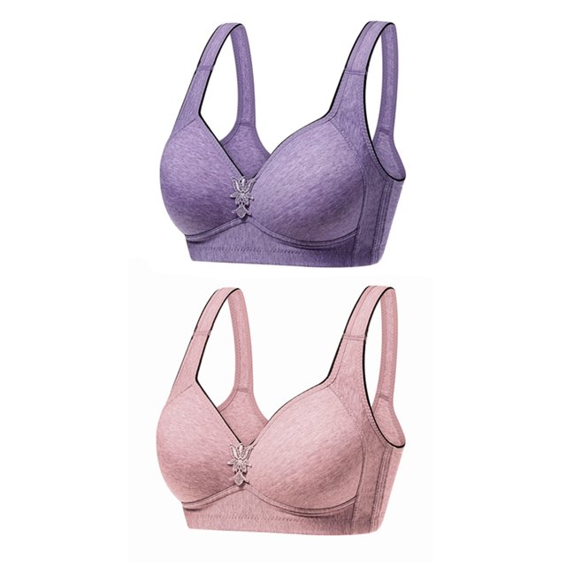 Timegard 2pc Bras for Women No Underwire Full-Coverage Wide Strap Comfortable Everyday Bras with Support