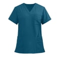 thumbnail image 2 of JDQJBZ Unisex Solid Color V Neck Pocket Top Short Sleeve Casual Work Shirt, 2 of 5