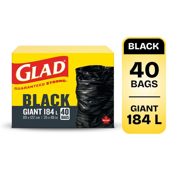 Glad Sacs à Ordures Noirs - Géants 184 Litres