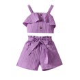 thumbnail image 1 of XDZJLR Child Girls Outfits Ribbed Knit Button Front Camisole Crop Tops And Track Shorts 2 Summer Clothing Set Purple 2-3 Years, 1 of 7