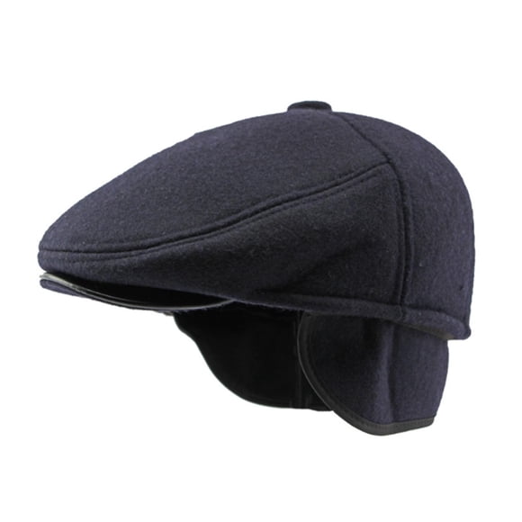Fgnfyis Men's Fall and Winter Ear Warm Tongue Cap British Retro Beret Forward Cap Berets Hat for Men Navy M