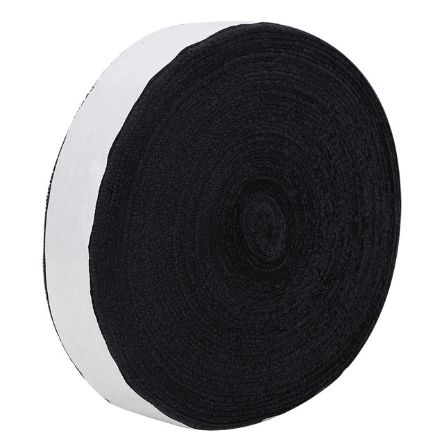 Racket Grip Tape, 10M Polyester Fiber Sweat Absorption Anti Skid Tape in black color, suitable for tennis, badminton, and other sports rackets. Designed for sweat absorption, breathable comfort, and anti-slip resistance, enhancing grip and racket handle durability. Often used for baseball bat grips as well. Approximate dimensions are 10m x 3cm.