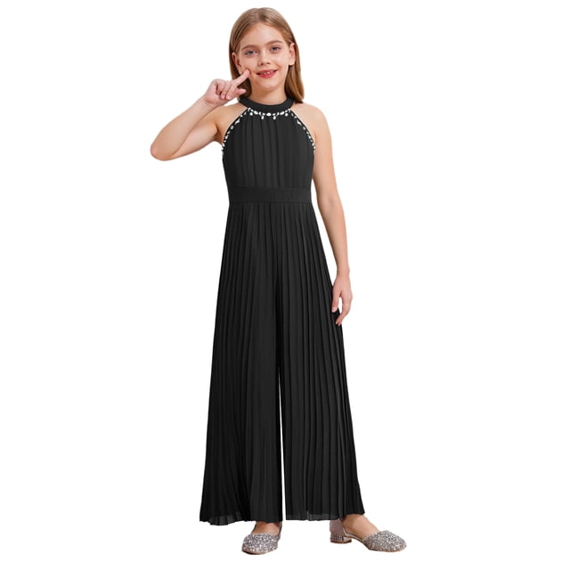 Jizyo Ensemble Robe Sans Manches pour Filles Taille Haute Combinaison une Pièce Transparente pour Fête Noir 10