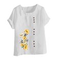 thumbnail image 4 of Pisexur Chemises en Lin pour Femmes Manches Courtes Blouses en Coton à Fleurs Hauts Grande Taille Décontractés Amples Col Rond Tuniques Unies Haut, 4 of 5