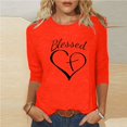 thumbnail image 2 of Penkiiy Hauts à Manches 3/4 pour Femmes avec Imprimés de Cœurs, Col Rond, Tunique de la Saint-Valentin, T-Shirts, Blouse, m, Orange, 2 of 5