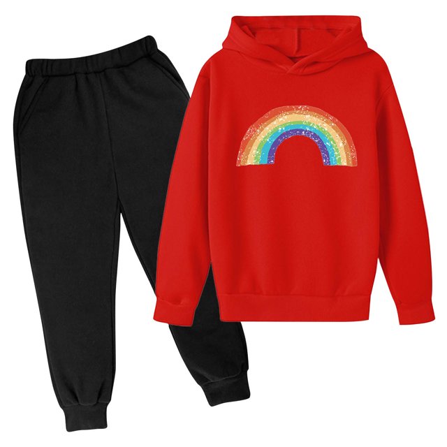 RXIRUCGD Mode Filles et Garçons Enfants Décontracté Manches Longues Imprimé Hauts Manches Longues Ensemble à Capuche (Rouge, Taille : 3 Ans)