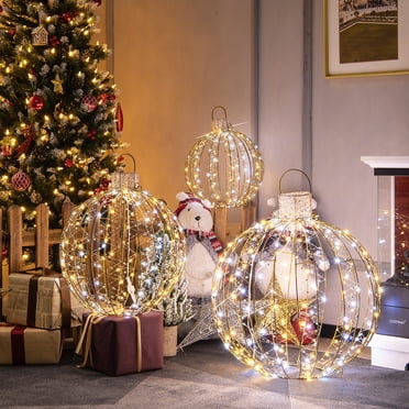 Costway Lot de 3 Boules Lumineuses DEL de Noël pour l'Extérieur, Sphères Lumineuses Suspendues avec 360 Lumières