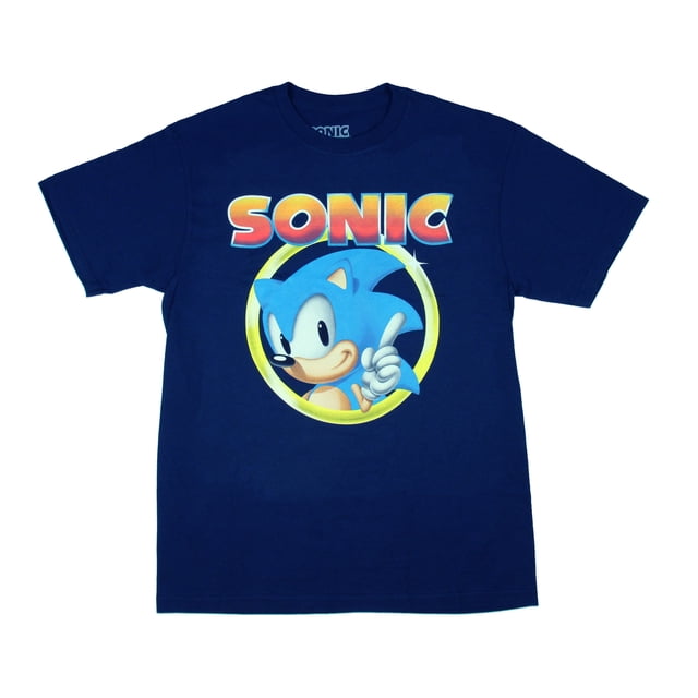 Sonic The Hedgehog Pointing Finger Sega Video Game Men's T-Shirt (Navy Medium)
