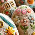 thumbnail image 1 of B Easter Embroidered Eggs Finished Diy Craft Holiday Decoration Parent Child Activity Spring Home Decor Gift Set For Kids Family Fun Activity, 1 of 6