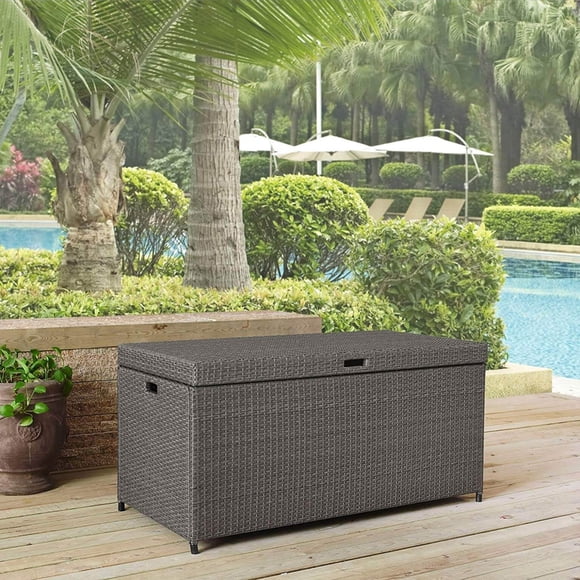 Crosely Furniture Palm Harbor Wicker Resin Outdoor Patio Storage Deck Bin, Grey