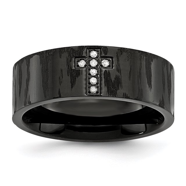 Acier Inoxydable Poli and Mat 0.05ct. tw. Diamant Bague Croisée 9.5 Taille