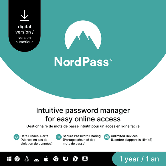 NordPass Premium - 1-Year Password Manager Software Subscription For Unlimited Devices [Digital Code]