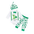 thumbnail image 1 of Honganda Infant Boy Outfit Letter Four-leaf Clover Long Sleeve Romper Pant Hat, 1 of 8