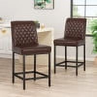 Barstools Set of 2, Modern Counter Height Faux Leather Stools with Back, Metal Legs, and Footrest, Ideal for Kitchen, Bar, or Island Seating, Brown