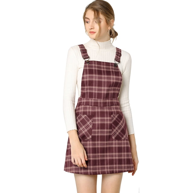 INSPIRE CHIC Robe Salopette à Carreaux pour Femme à Bretelles Ajustables