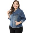 thumbnail image 3 of GRACE & GRANDEUR Women's Plus Size Washed Button Front Frayed Denim Jacket Blue 2X, 3 of 6