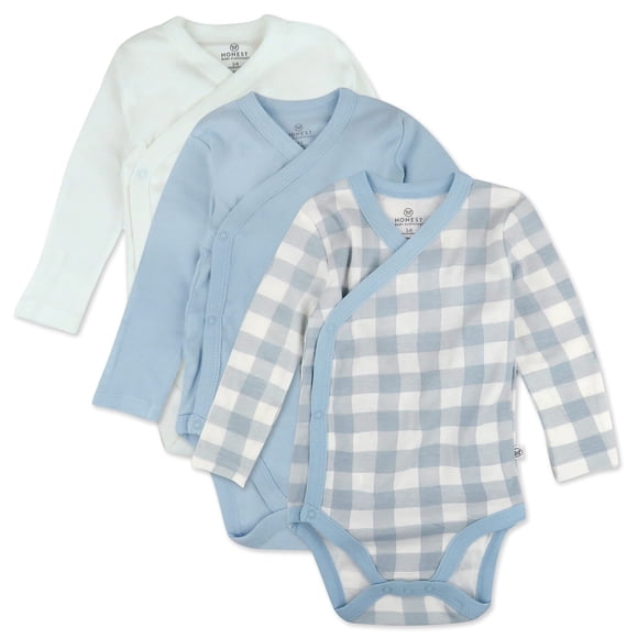 HonestBaby girls 3-Pack Long Sleeve Side-Snap Kimono Bodysuits Organic Cotton for Infant Baby Girls Green Newborn