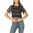 thumbnail image 4 of INSPIRE CHIC Women's Metallic Pattern Short Sleeves Party Crop T-Shirt L Black, 4 of 8
