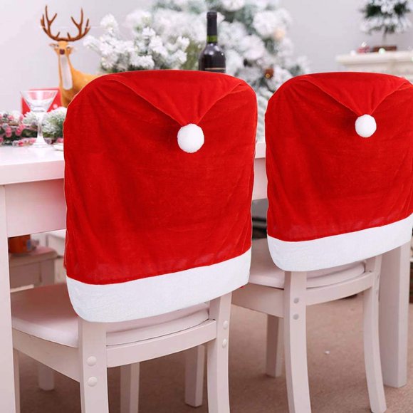 CCINEE 6 Pcs Housses de Chaise de Noël, Housse de Chaise Père Noël pour Décoration de Salle à Manger de Noël