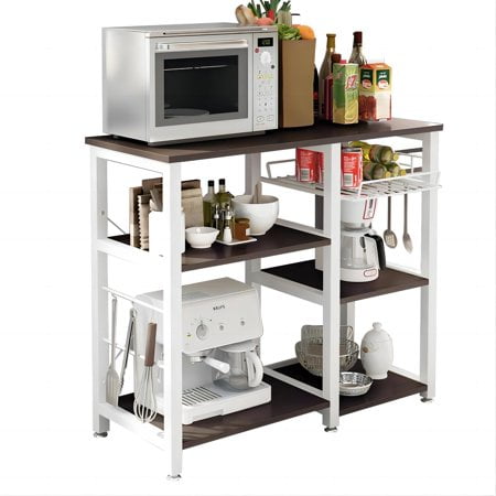 soges 3-Tier Kitchen Baker's Rack Utility Microwave Oven Stand with Storage Coffee Bar Station Workstation Kitchen Shelf Cart Walnut Black