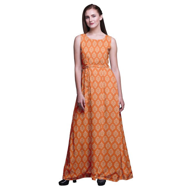Bimba Robe Longue Maxi Sans Manches pour Femmes à Imprimé Damassé Style Chic - X-Grand