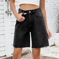 thumbnail image 2 of Yanlir Jean Shorts for Women Trendy High Waisted Denim Shorts Carpenter Stretchy Spring Summer Casual Water-Washed Jeans Shorts(Black,2XL), 2 of 7