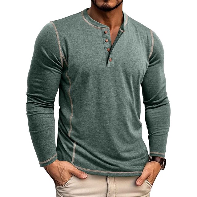 RXIRUCGD Chemise Décontractée pour Homme à Couleur Unie, Boutonnée, à Col Rond, à Manches Longues, Vert, Taille : 2TG