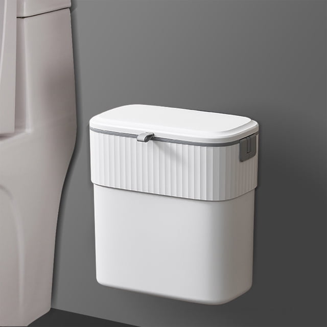 Cabinet Door Trash Can Hanging Garbage Bin with Sliding Lid | No Punch Stickable Waste Container | Odorless Plastic Kitchen Bathroom Trash Bin for Home Office Rv