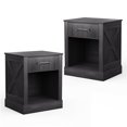 thumbnail image 1 of Gymax 2PCS Nightstand with Drawer and Shelf Rustic Wooden Bedside Table Bedroom Black, 1 of 10