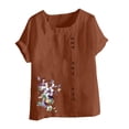 thumbnail image 4 of Blouses pour Femmes, Haut Décontracté en Lin Imprimé à Manches Courtes avec Boutons, 4 of 4