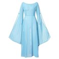 thumbnail image 4 of Yuyuzo Robe Maxi Médiévale pour Femmes Grande Taille Renaissance Vintage à Manches Évasées à Encolure Dégagée Robe de Couleur Unie, 4 of 5