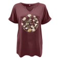 thumbnail image 3 of Hauts d'Été pour Femmes Manches Courtes Chemises Imprimées Décontractées Boutonnées Col Rond Blouses de Travail T-Shirts pour Femmes g TG, 3 of 3