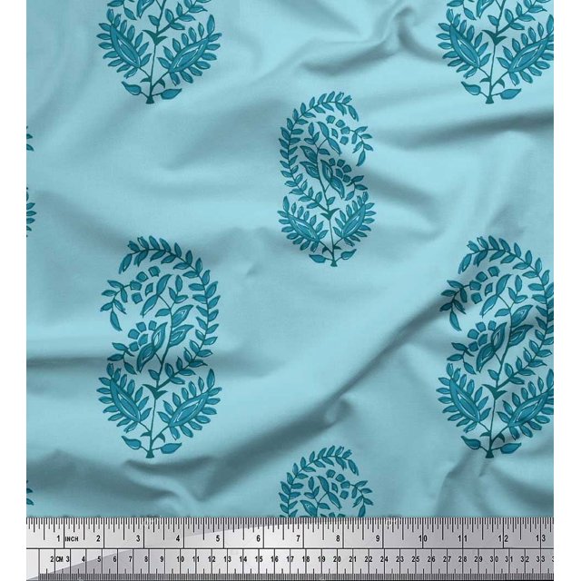 Soimoi Rayon Crepe Fabric Leaves Block Print Fabric by The Yard 46 Inch Wide