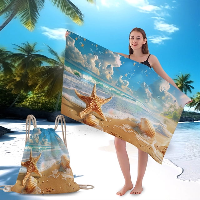 Two-In-One Microfiber Beach Towel Drawstring Bag | Super Absorbent Quick-Dry Bath Towel Backpack | Large 70X140Cm Lightweight Pool Party Towel for Adults Kids Teens | Travel Picnic Blanket