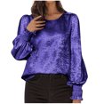 thumbnail image 1 of Hauts à Manches Longues pour Femmes, Blouse Décontractée Mode à Col Rond, Chemise Unie à Volants, T-Shirt Basique pour l'Automne, Tenue de Tous les Jours, Tenues de Bureau et de Fête, 1 of 7
