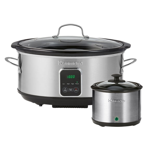 Kenmore Programmable 7 QT (6.6L) Slow Cooker and Dipper, Black Silver